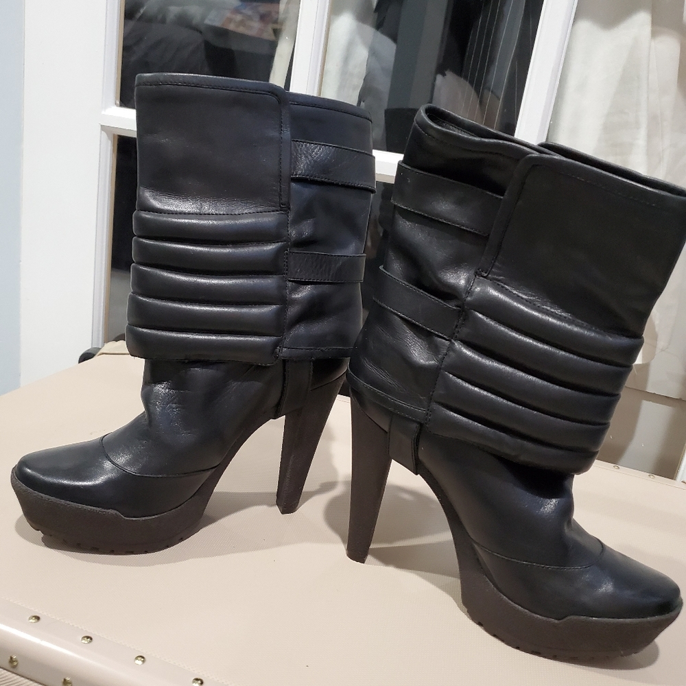 Black leather motorcycle boots